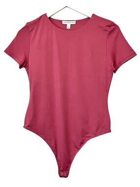 And Now This Smooth Short Sleeve Bodysuit Thong, Crew Neck, Pink, Large